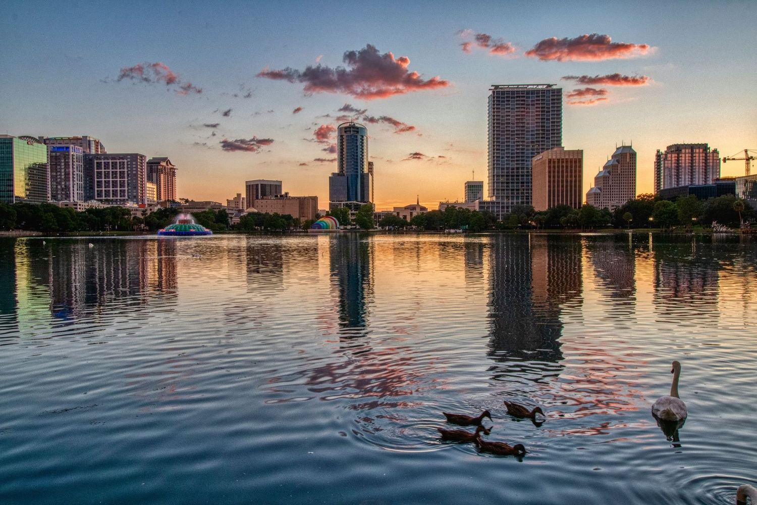 Lake Eola in Orlando at sunset