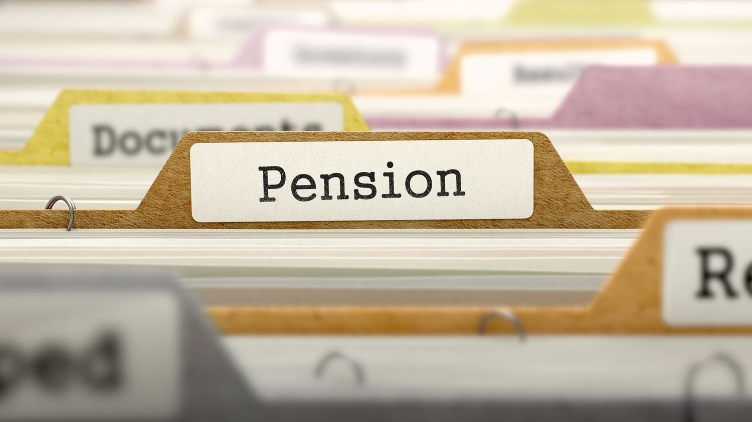 File folder tabs labeled Pension and Documents.