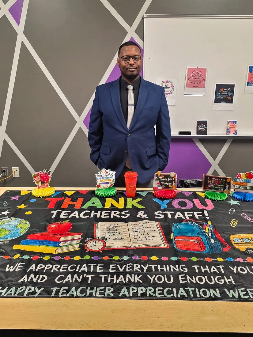 Derrick Johnson at a Teacher Appreciation Week event