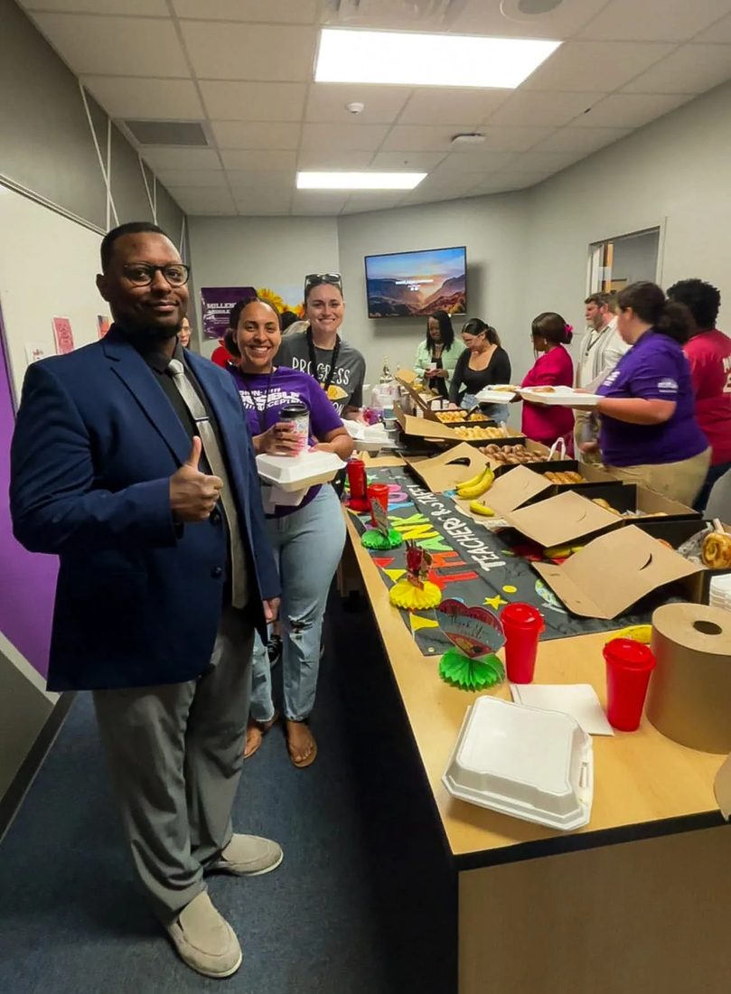 Derrick Johnson at a Teacher Appreciation breakfast